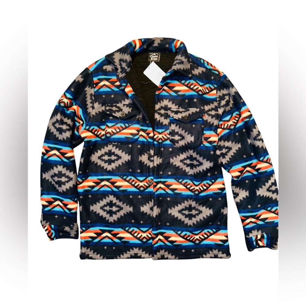 Original Deluxe Supply Men’s Sherpa Lined Navy Blue Aztec Shacket B9